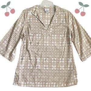 Jaclyn Smith 100% cotton sequined subtle pattern blouse, cream gray